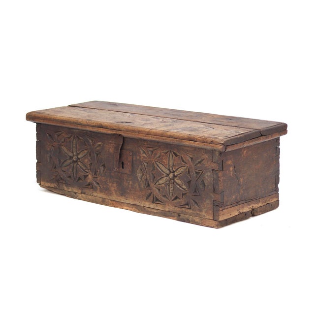 Antique Rustic Folk Art Spanish Carved Chest For Sale - Image 12 of 12