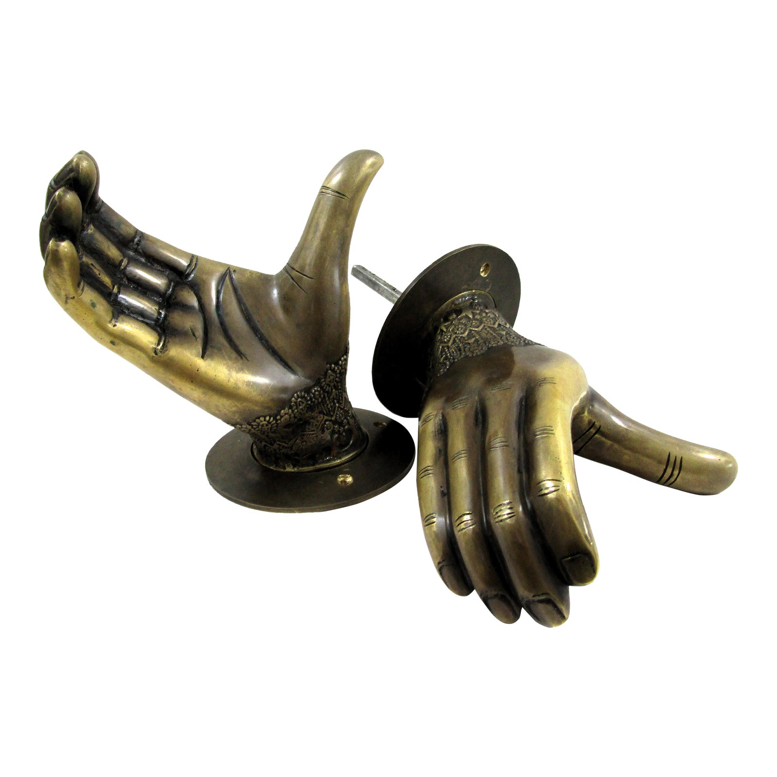 Pair of Antique Solid Brass Hand Shake Welcome Door Handles | Chairish