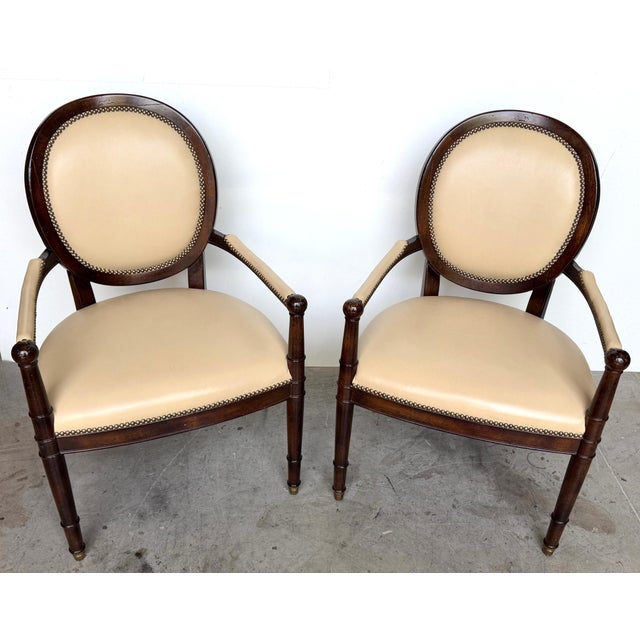 Set of 4 Baker Milling Road Neoclassical Mahogany & Parchment Leather Armchairs For Sale - Image 15 of 17