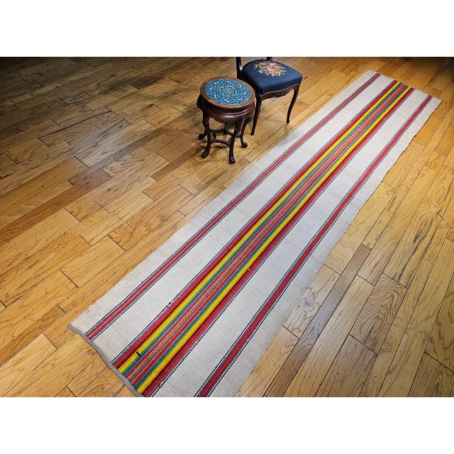 Vintage American Rag Runner, Handwoven Wool & Cotton, Stripe Pattern, 3x14 For Sale - Image 4 of 14