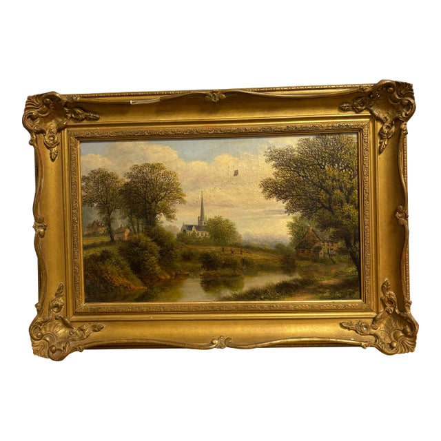 Framed English Landscape Oil on Canvas "Autumn" by Charles Leaver For Sale