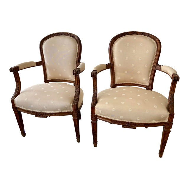 French 18th Century Hand Carved Fauteuil Chairs - a Pair For Sale