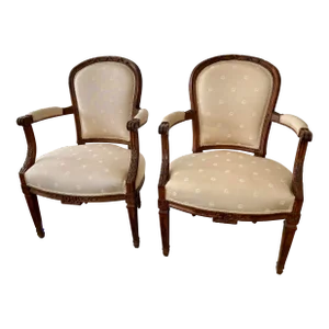 French 18th Century Hand Carved Fauteuil Chairs - a Pair