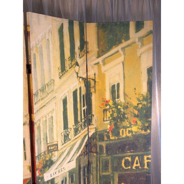 Vintage Double-Sided Parisian Street Scene Canvas 4-Panel Room Divider Screen For Sale In Phoenix - Image 6 of 12