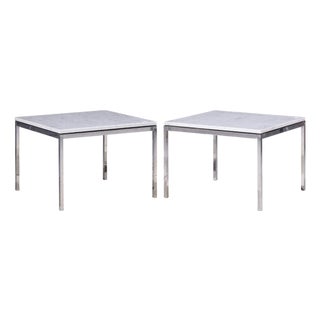 Florence Knoll Mid Century Chrome and Marble Top Side Tables - Pair For Sale