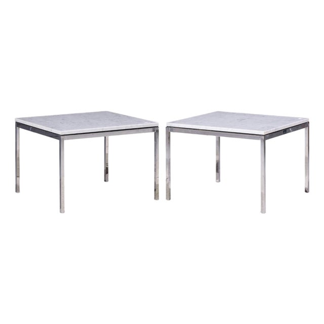 Florence Knoll Mid Century Chrome and Marble Top Side Tables - Pair For Sale