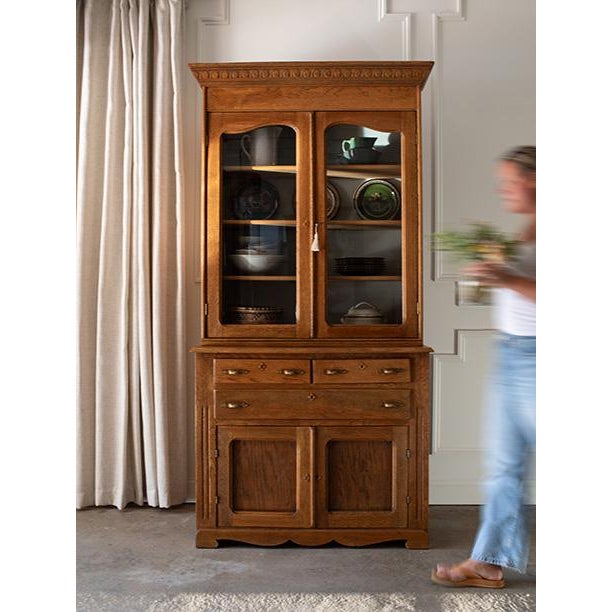 Mid 20th Century Oak Stepback Cupboard & Glass Display Hutch For Sale - Image 14 of 18