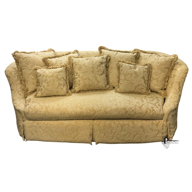 Vintage Thomasville Traditional English Style Ivory Print Tufted Sofa For Sale In Greensboro - Image 6 of 11