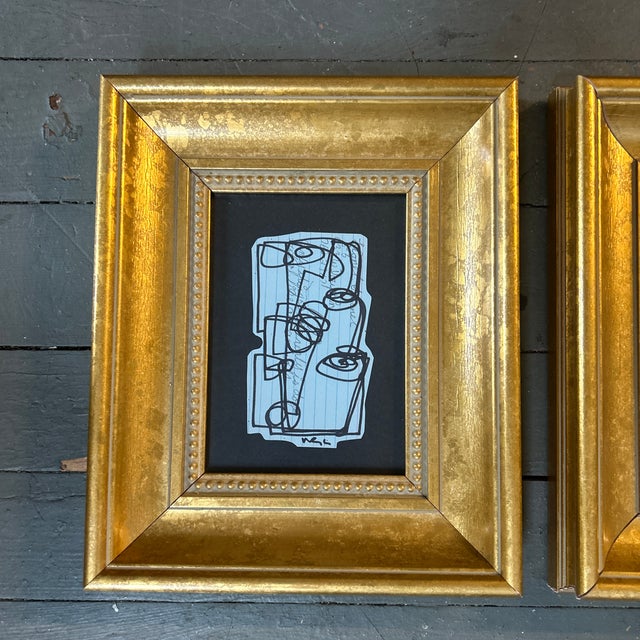 Set of two contemporary original abstract marker drawings by Wayne Cunningham. Each drawing measures approximately 3x5 and...