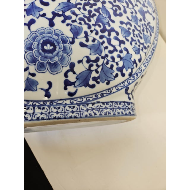 Asian Large Vintage Blue and White Moon Vase by Bombay Company For Sale - Image 3 of 6