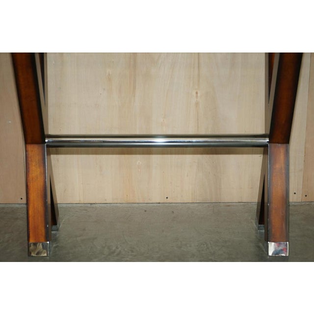 Chrome Tipped X Framed Console Table in Beech and Glass For Sale - Image 6 of 15