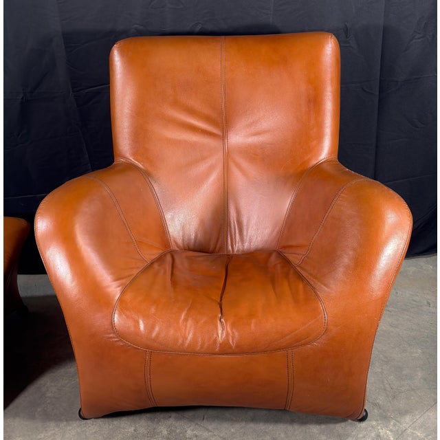 Gerard Van Den Berg Style Leolux Cognac Leather Lounge Chair and Ottoman, Netherlands, 1990s For Sale - Image 13 of 16