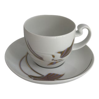 Form Asimmetria Goldraster Espresso Cup and Saucer by Bjørn Wiinblad for Rosenthal Studio Linie Germany, 1988, Set of 6 For Sale