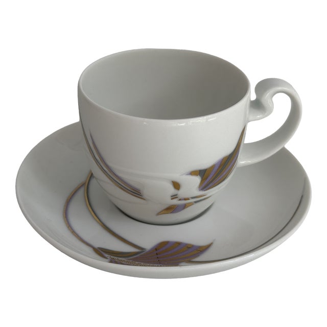 Form Asimmetria Goldraster Espresso Cup and Saucer by Bjørn Wiinblad for Rosenthal Studio Linie Germany, 1988, Set of 6 For Sale