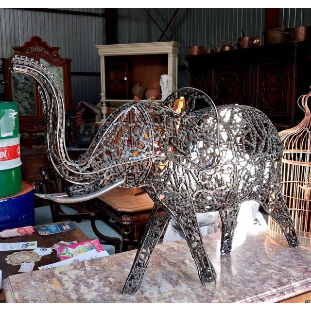 1990s Elephant Made of Welded Bicycle Chains Sculpture in Recycled Metal, 1990s For Sale - Image 5 of 7