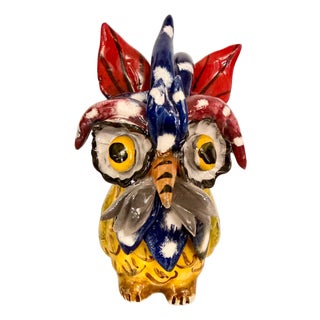 Vintage Hand-Painted and Lacquered Ceramic Owl from Vietri, Italy, 1925 For Sale