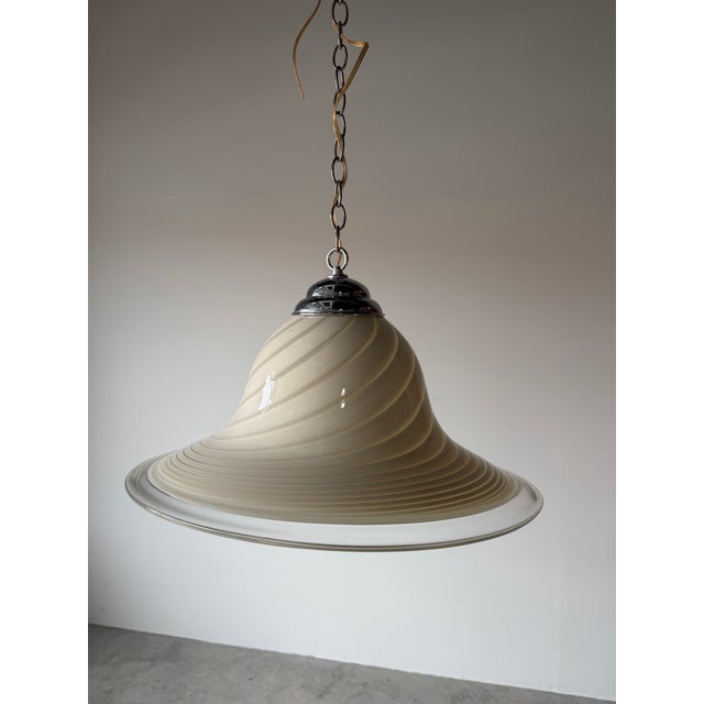 Metal 1970’s Italian Murano Glass Swirl Pendant Lamp Attributed to Venini For Sale - Image 7 of 12