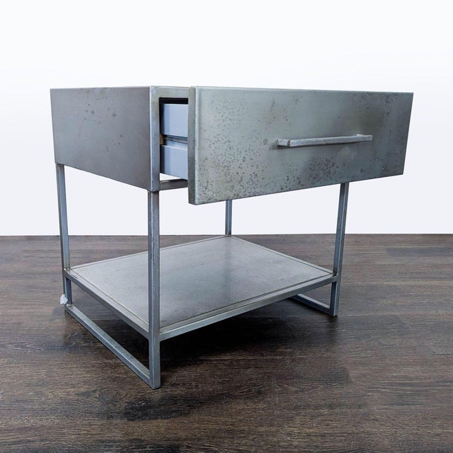 Industrial Cb2 Proof One Drawer Metal Nightstand With Shelf For Sale - Image 3 of 11