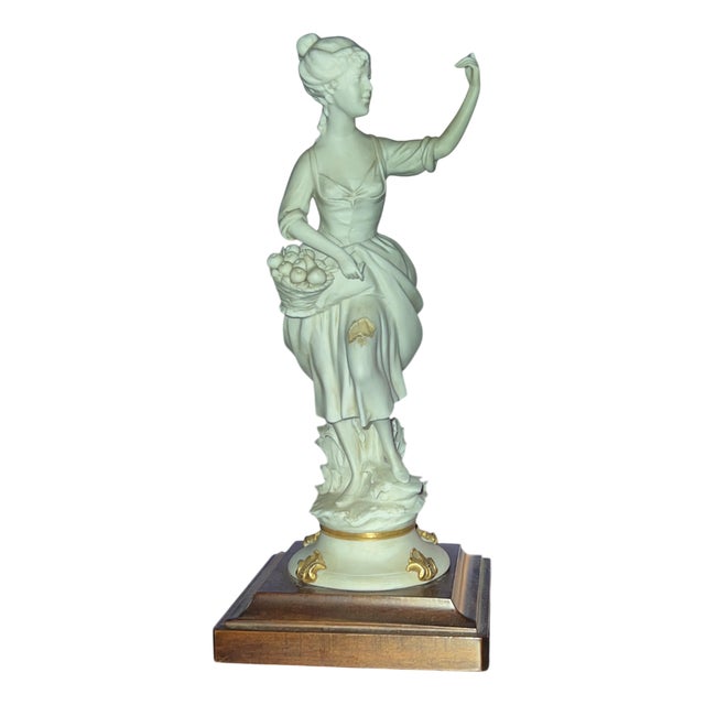 Biscuit Sculpture of Lady with Fruits Basket by Benacchio for Triade Capodimonte, Italy, 1970s For Sale