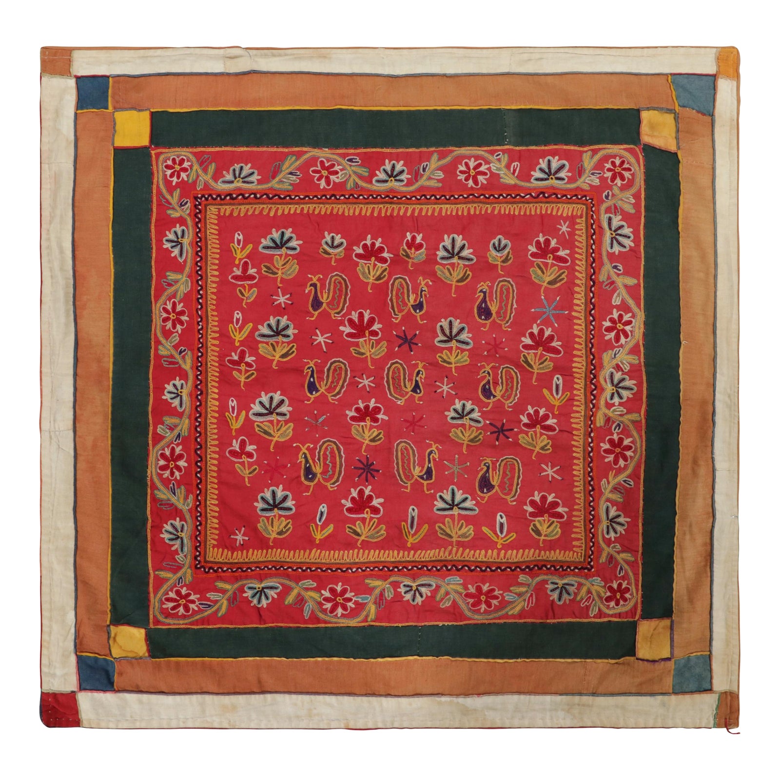 Vintage Indian Textile, Square Tapestry With Fabulous Bird Pictorials ...