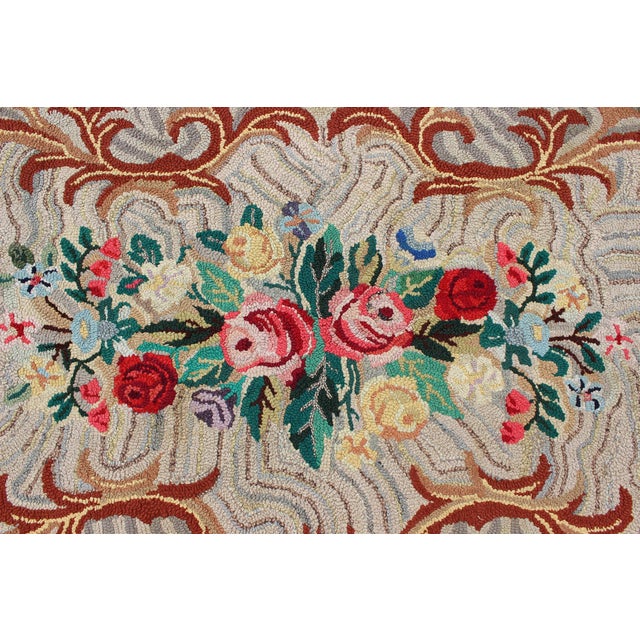 Charcoal Charcoal, Red, and Green Antique American Hooked Rug With Large Flower Design 4'7"x6'6" For Sale - Image 8 of 10