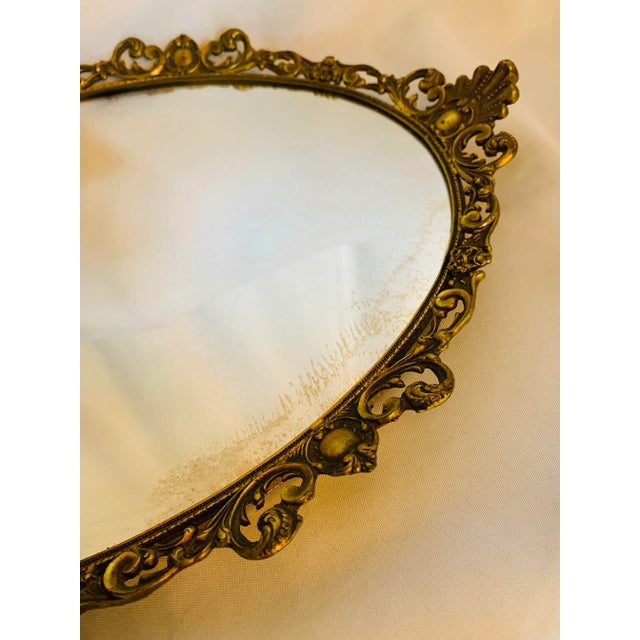 Rococo Vintage Ormolu Oval Mirror Vanity Tray For Sale - Image 3 of 13