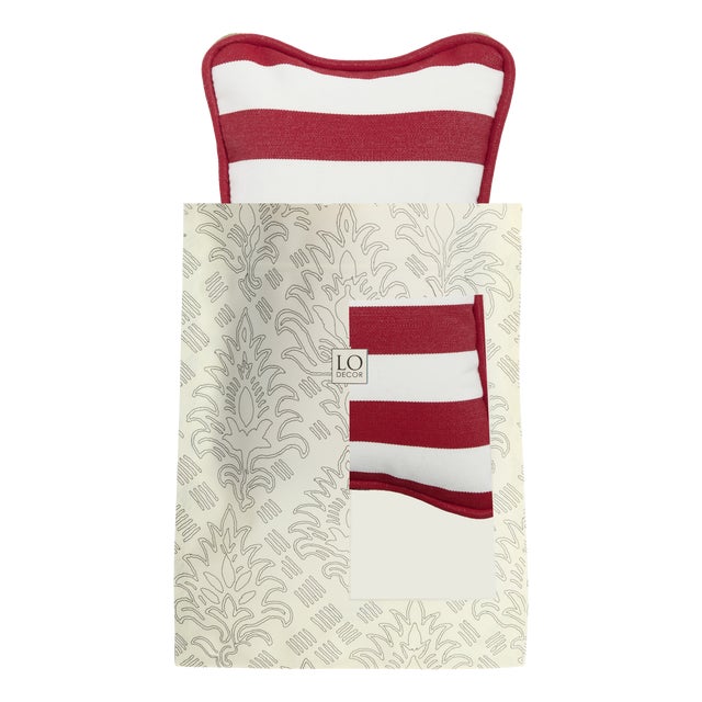 Outdoor Micro The Gift Cushion in Striped Red and White by Lorenza Briola for Lo Decor For Sale
