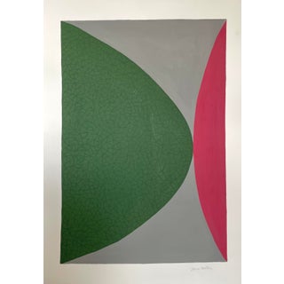 Sarah Vaaler Modernist Forest Green and Pink Abstract Acrylic Painting For Sale