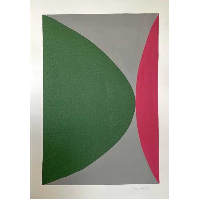 Sarah Vaaler Modernist Forest Green and Pink Abstract Acrylic Painting For Sale