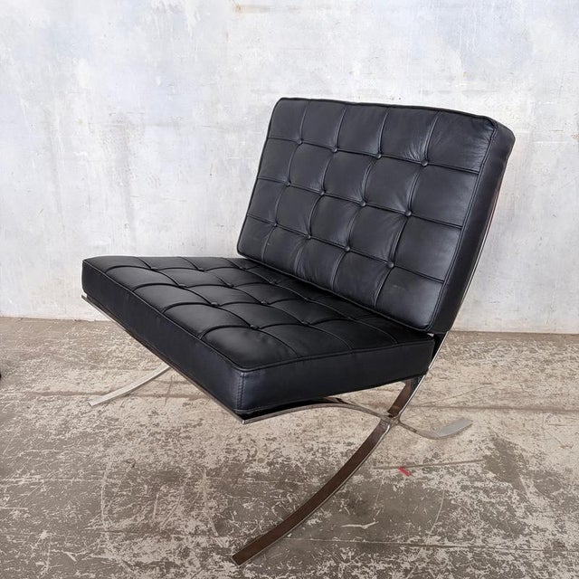 Mid-Century Black Leather & Chrome Barcelona Chair For Sale - Image 9 of 11