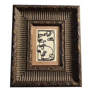 Contemporary Original Wayne Cunningham Abstract Marker Drawing Chunky Gold Frame For Sale