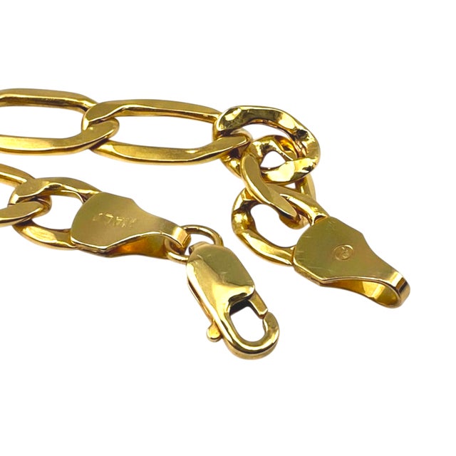 Metal Italian 14k Yellow Gold Gold Figaro Chain Bracelet 9" Long For Sale - Image 7 of 7