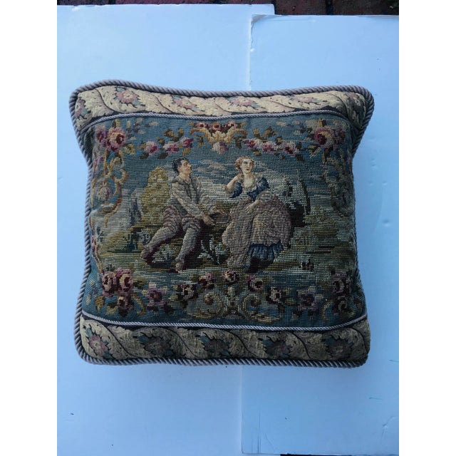 Textile Vintage Figural Needlepoint Pillow For Sale - Image 7 of 7