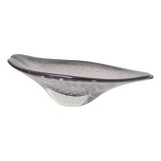 Large Art Glass Bowl with Violet Hue and Air Bubbles from Sölvehyttan, Sweden, 1970s For Sale