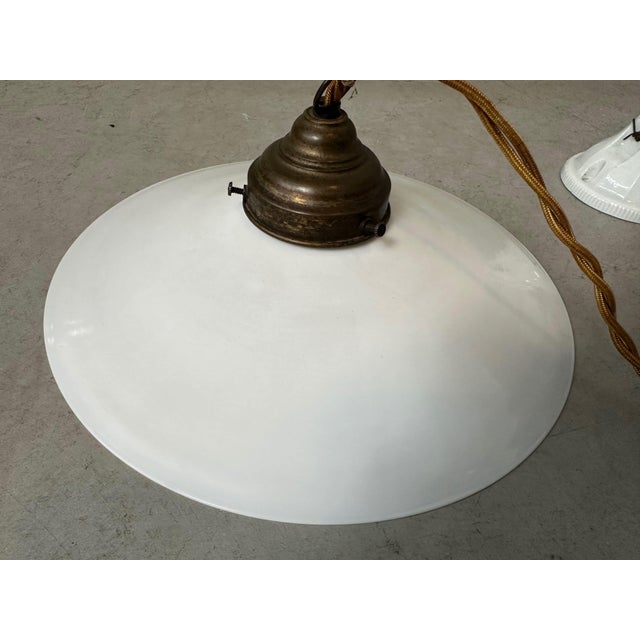 Antique Adjustable Opaline and Porcelain Pendant Lamp, 1930s For Sale - Image 10 of 10