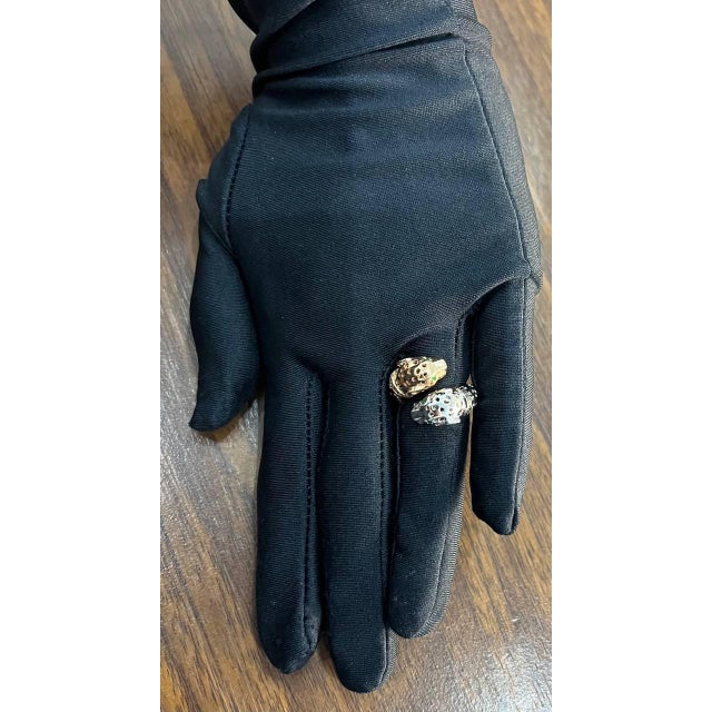 Silver Panther Snow Leopard Double Two Toned 14k Gold Rose White Statement Animal Ring, Size 6 For Sale - Image 8 of 9