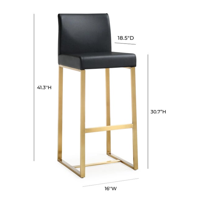 Denmark Black Vegan Leather & Gold Steel Bar Stools - Set of 2 For Sale - Image 9 of 12
