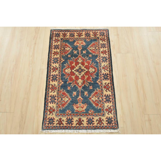 Farmhouse Kazak Rug 2’1” X 3’5” Blue Wool Tribal Hand-Knotted Oriental Carpet For Sale - Image 3 of 9