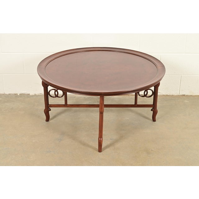 Mid-Century Modern Michael Taylor for Baker Far East Collection Hollywood Regency Chinoiserie Burled Walnut Coffee Table, Newly Refinished For Sale - Image 3 of 10