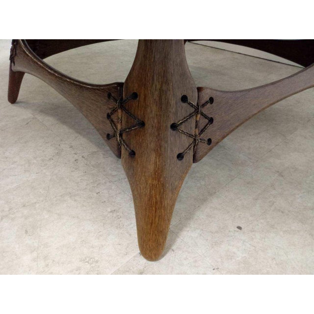 Arts & Crafts 1980s Brazilian Hardwood lashed planks Dining Room Pedestal Table arts crafts mcm For Sale - Image 3 of 10