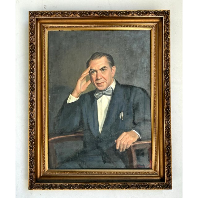 Brown Vintage Boho 1950s Original Oil Portrait of Man For Sale - Image 8 of 10