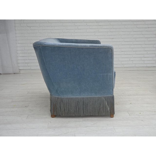 Vintage Danish Two-Seater Sofa in Blue Furniture Velour and Oak, 1970s For Sale - Image 6 of 18