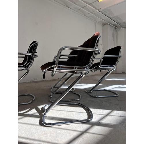 Cantilever Chair in Chrome with Brown Seat Cushion by Gastone Rinaldi for Rima For Sale - Image 3 of 11