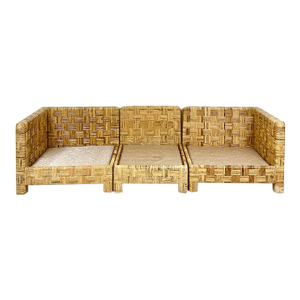 Vintage Billy Baldwin Style Woven Caning Sectional Sofa
