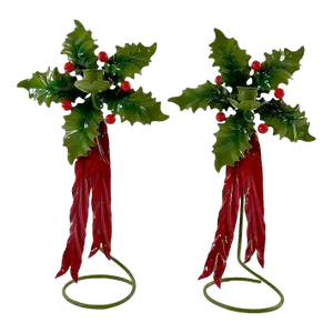 1960's Italian Hand-Painted Tole-Ware Holly Candle Sticks - a Pair