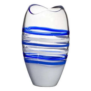 Large Ellisse Vase in Blue and White by Carlo Moretti For Sale