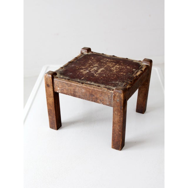 Antique Early American Upholstered Wood Footstool For Sale - Image 11 of 11