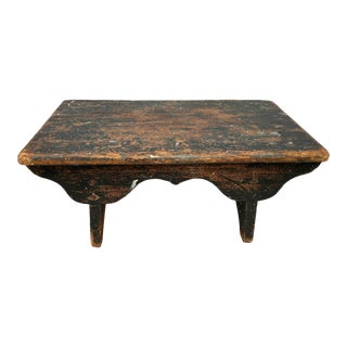 Early 20th Century Antique Primitive Small Black Painted Wood Stool Rustic Decor For Sale