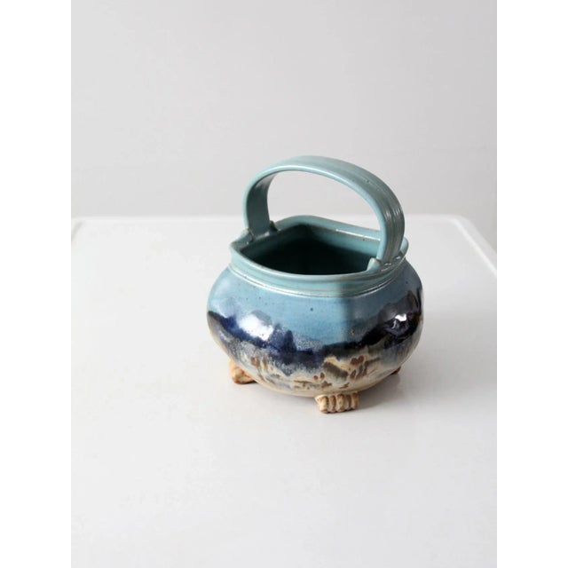 Carl Sheehan Fire Hole Pottery Ceramic Basket Ca 1999 For Sale - Image 9 of 13