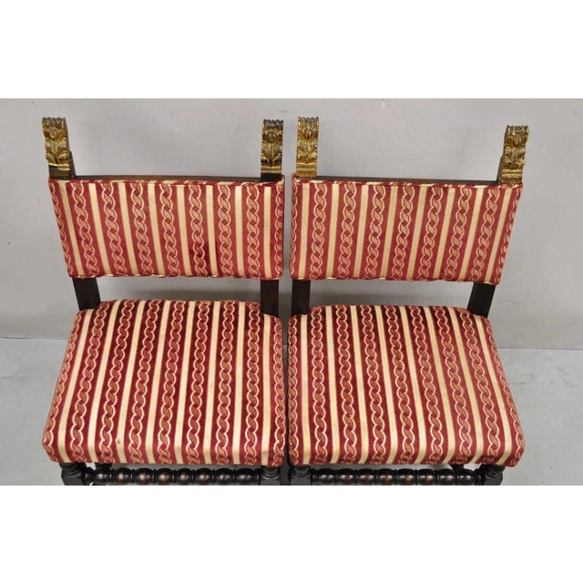 Early 20th Century Antique Small Jacobean Style Turn Carved Walnut Accent Side Chairs - A Pair For Sale - Image 5 of 13